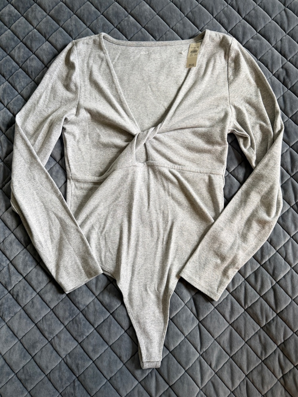 aerie Light Gray Twist-Front Long Sleeve Bodysuit